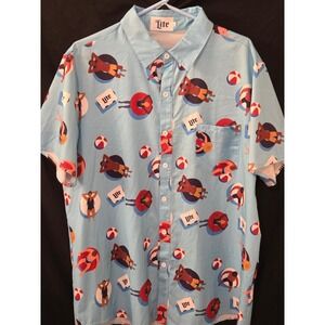 Miller Lite Beer Pool Party Button Down Short‎ Sleeve Shirt XL